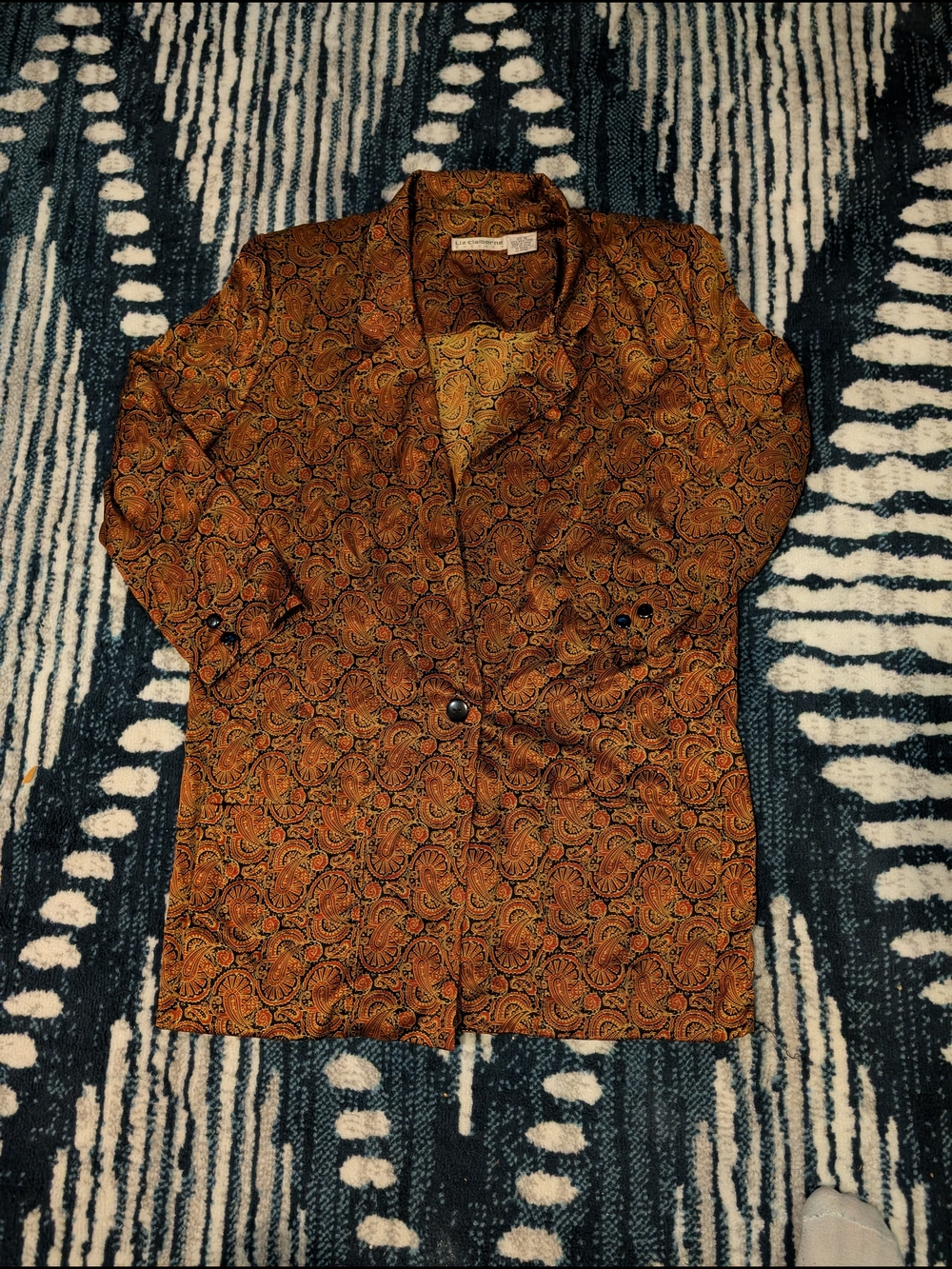 Liz Claiborne Burnt Orange Paisley Single-Button Blazer